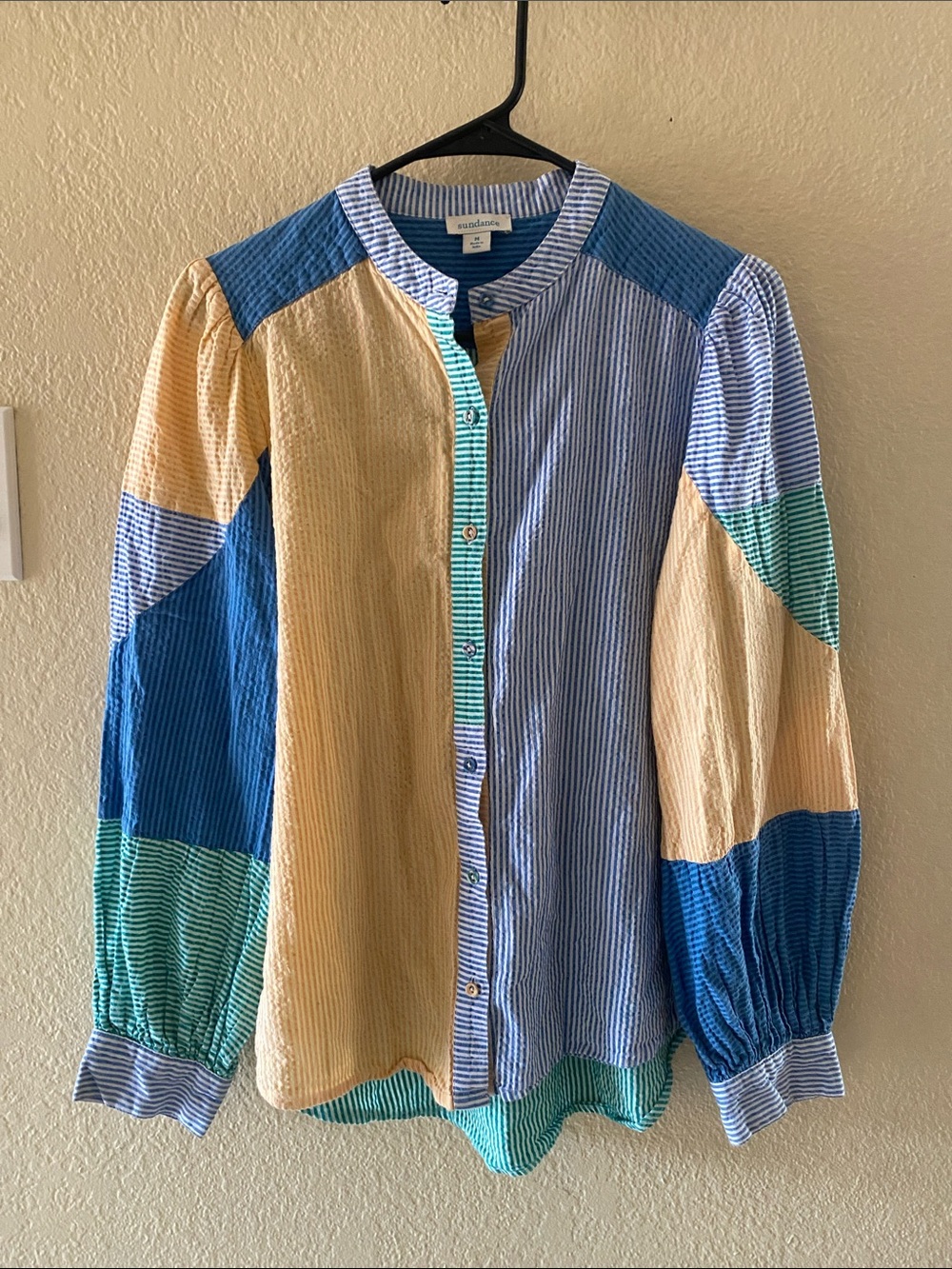 Sundance Patchwork Striped Multicolored Button Down Shirt